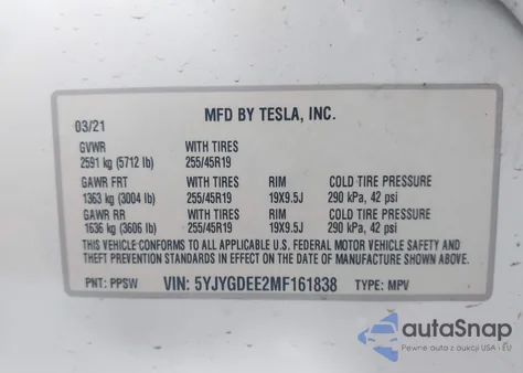 2021 Tesla Model Y Long Range Dual Motor All-Wheel Drive from USA, damaged, VIN 5YJYGDEE2MF161838